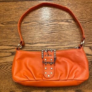 Orange Wilson Leather Bling Buckle Gold Hardware Small Purse